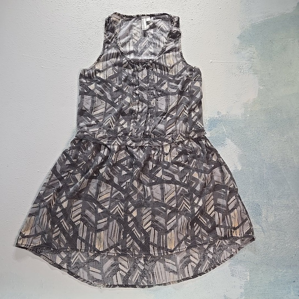 Hang Ten Womens Size Medium Dress Boho Summer Grey Geometric Print High Low Hem